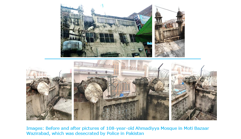 Pakistani police desecrate Ahmadiyya muslim mosque built in 1915, in Wazirabad, Pakistan