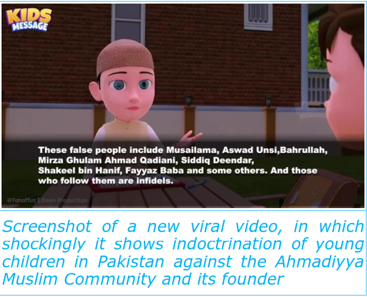 Anti-Ahmadiyya video targeting little children is going viral to sow the seeds of hatred, fanaticism, and bigotry in the minds of innocent Pakistani children